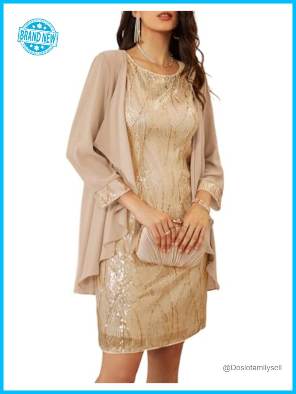 Formal Sequin Bodycon Dress with Jacket for Wedding Guest or Mother of the Bride